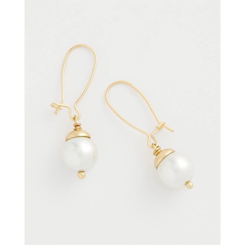 NWT Chico's Faux Pearl Drop Earrings Gold Tone Nickel Free No Droop 2" Drop NEW - Picture 2 of 5